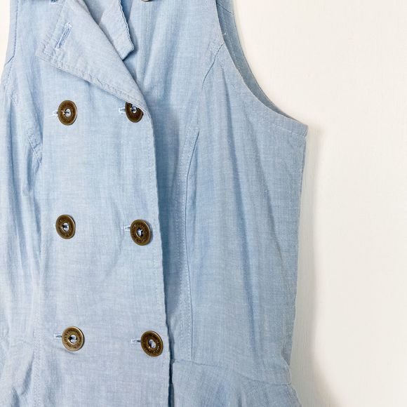 Vintage 80s Peplum Chambray Sleeveless Dress - Picture 5 of 7